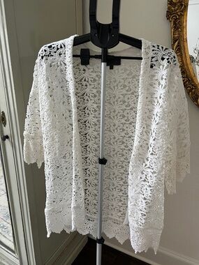 Anthropologie White Crochet Lace Kimono Cardigan